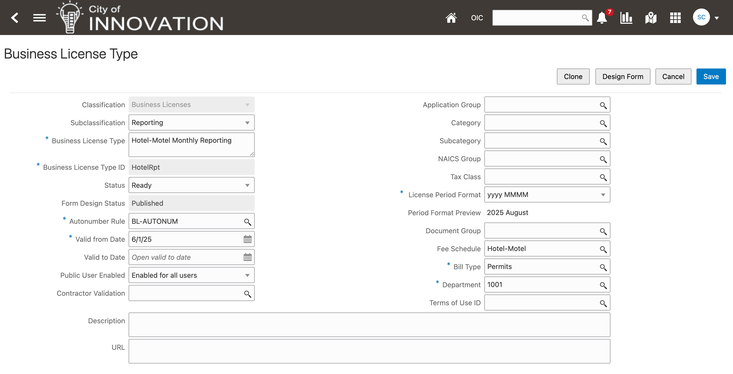 Business License Type page