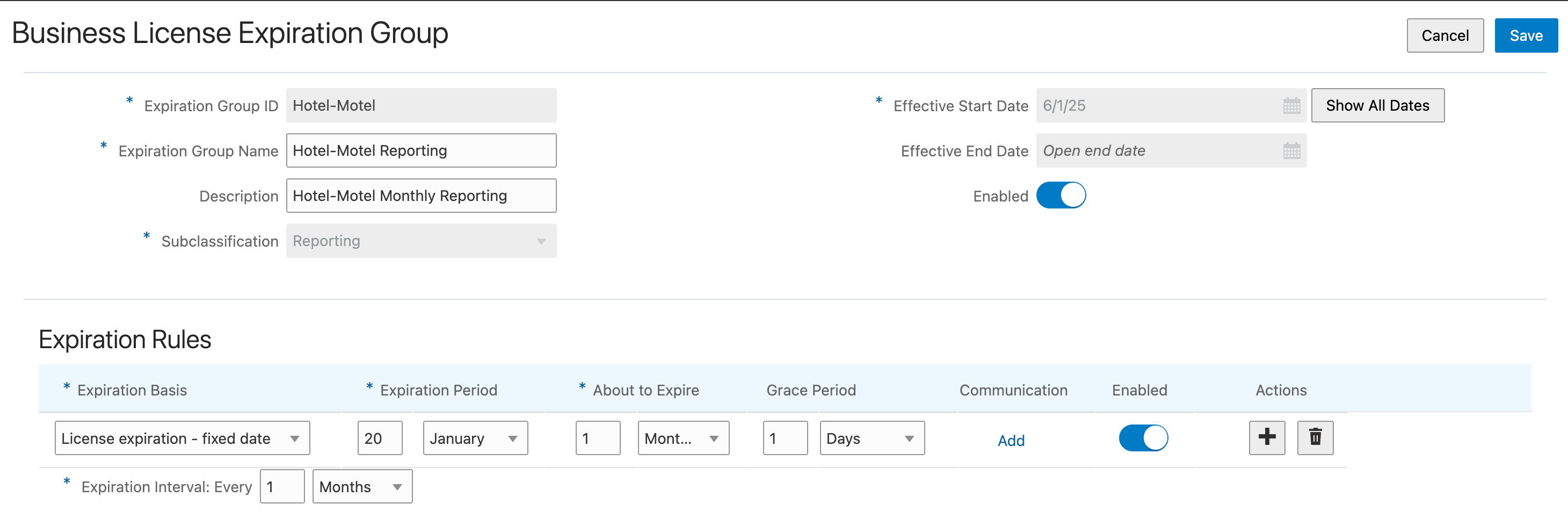 Business License Expiration Group page