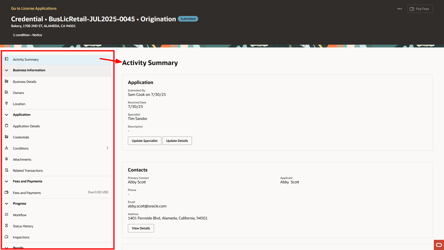 Redwood Experience - Activity Summary Page and Navigation to License Detail Pages
