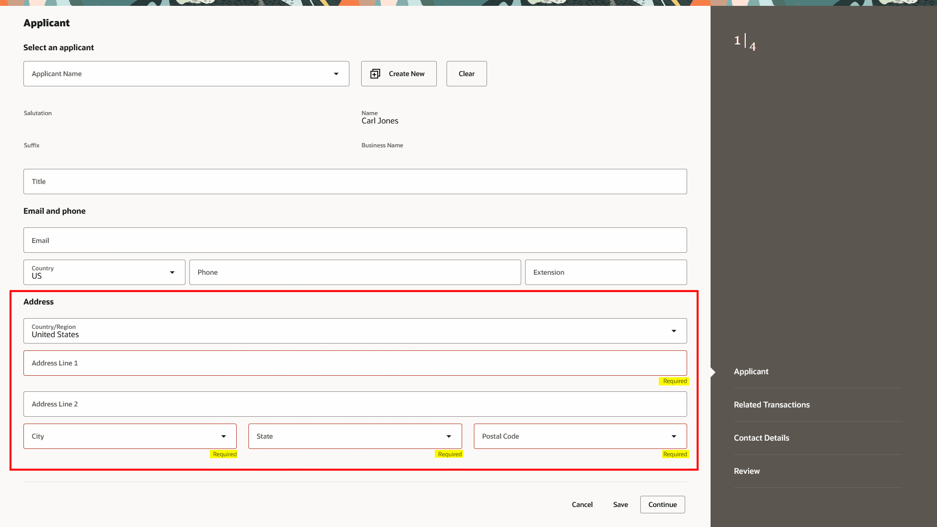 Applicant Address Fields in an Intake Form