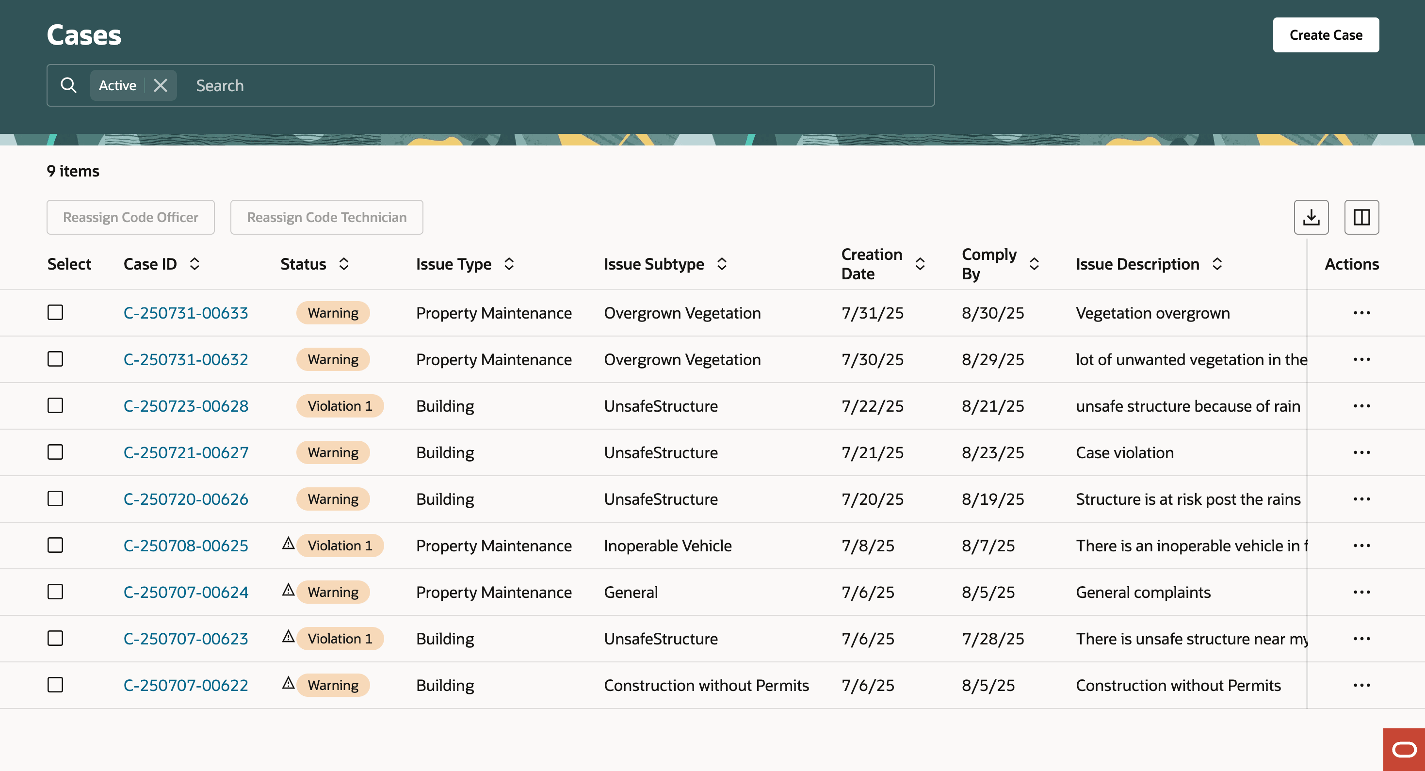Case List Page