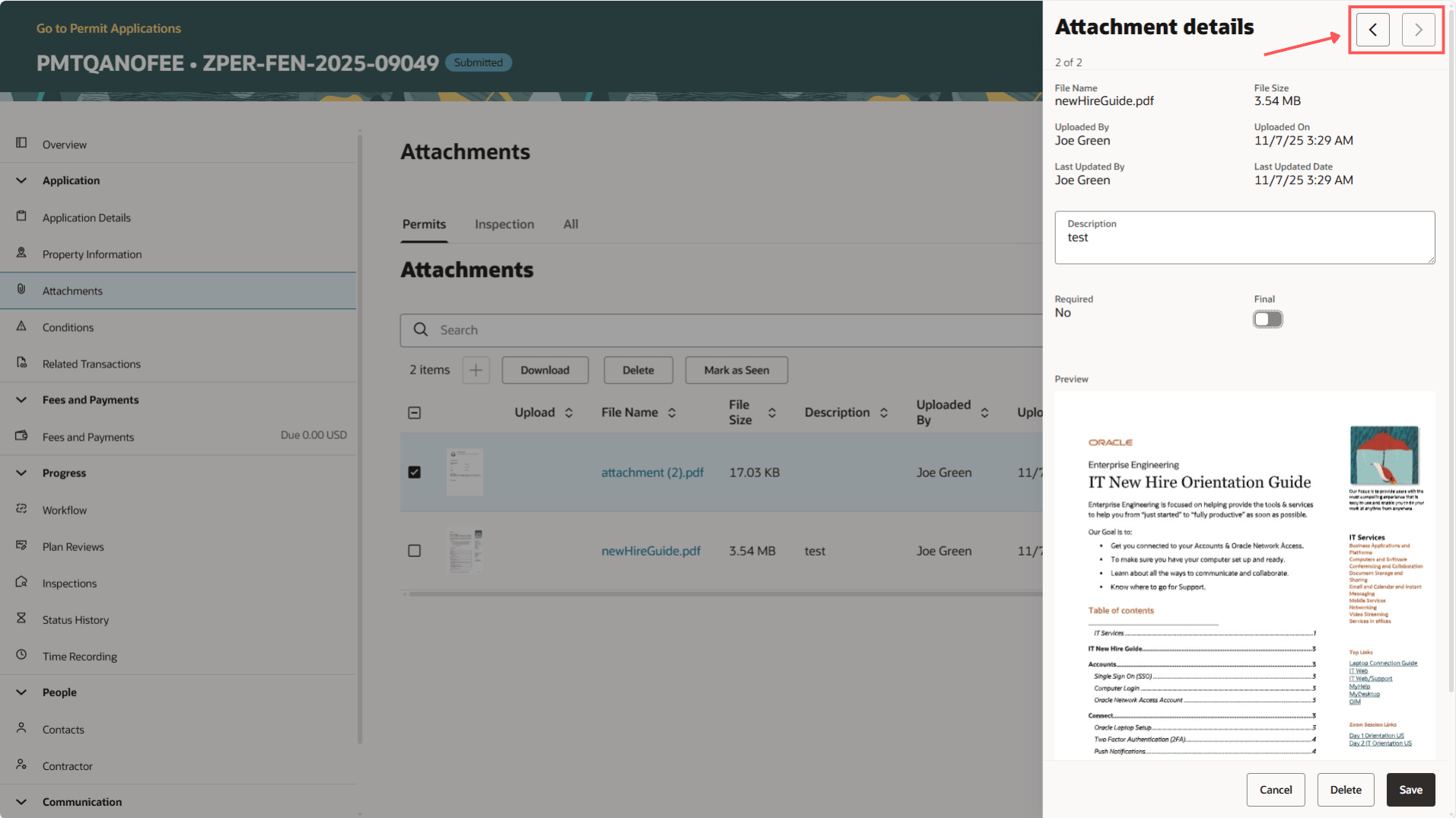 Permit Applications Attachment Page