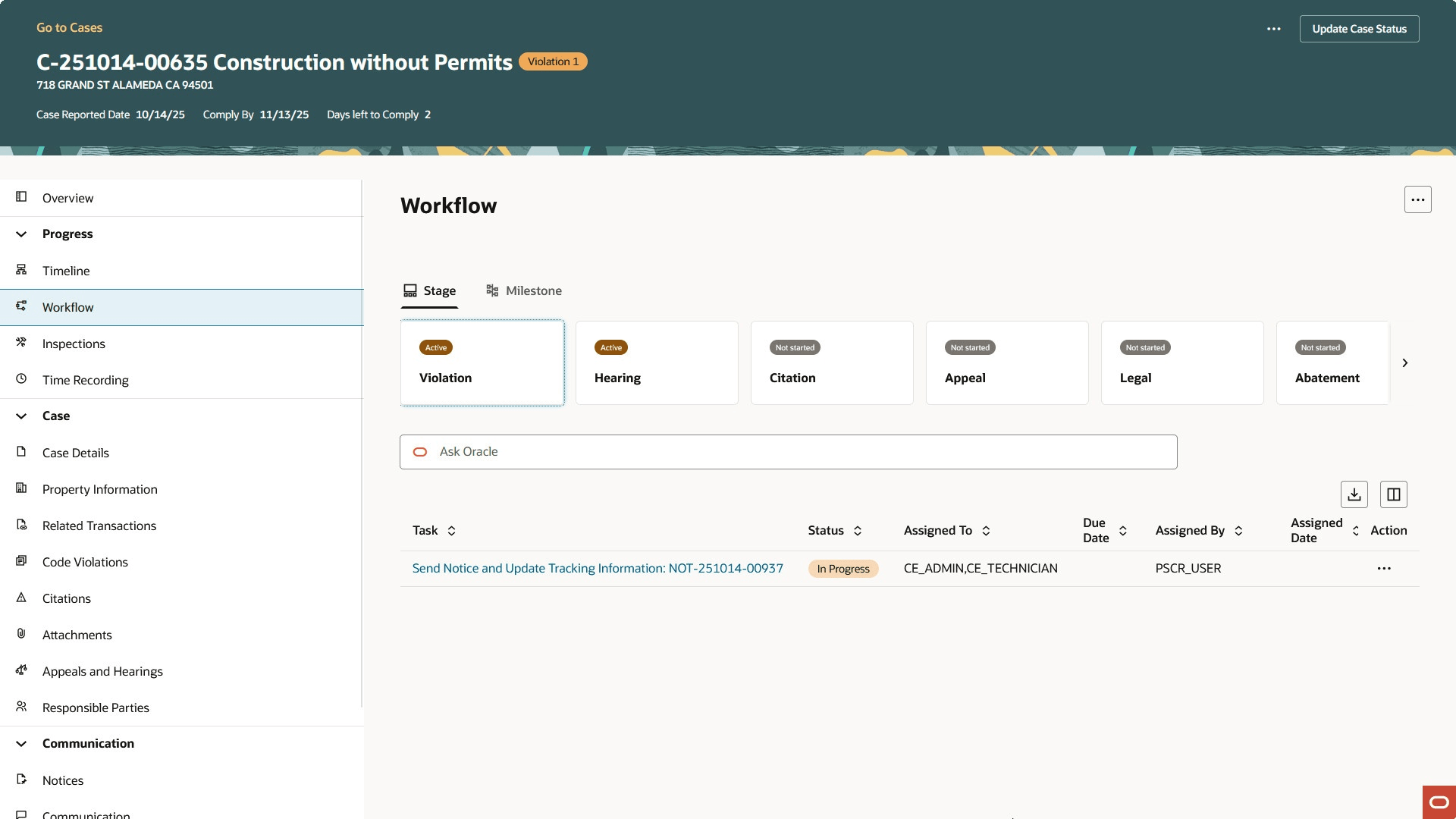 Code Enforcement Workflow Page