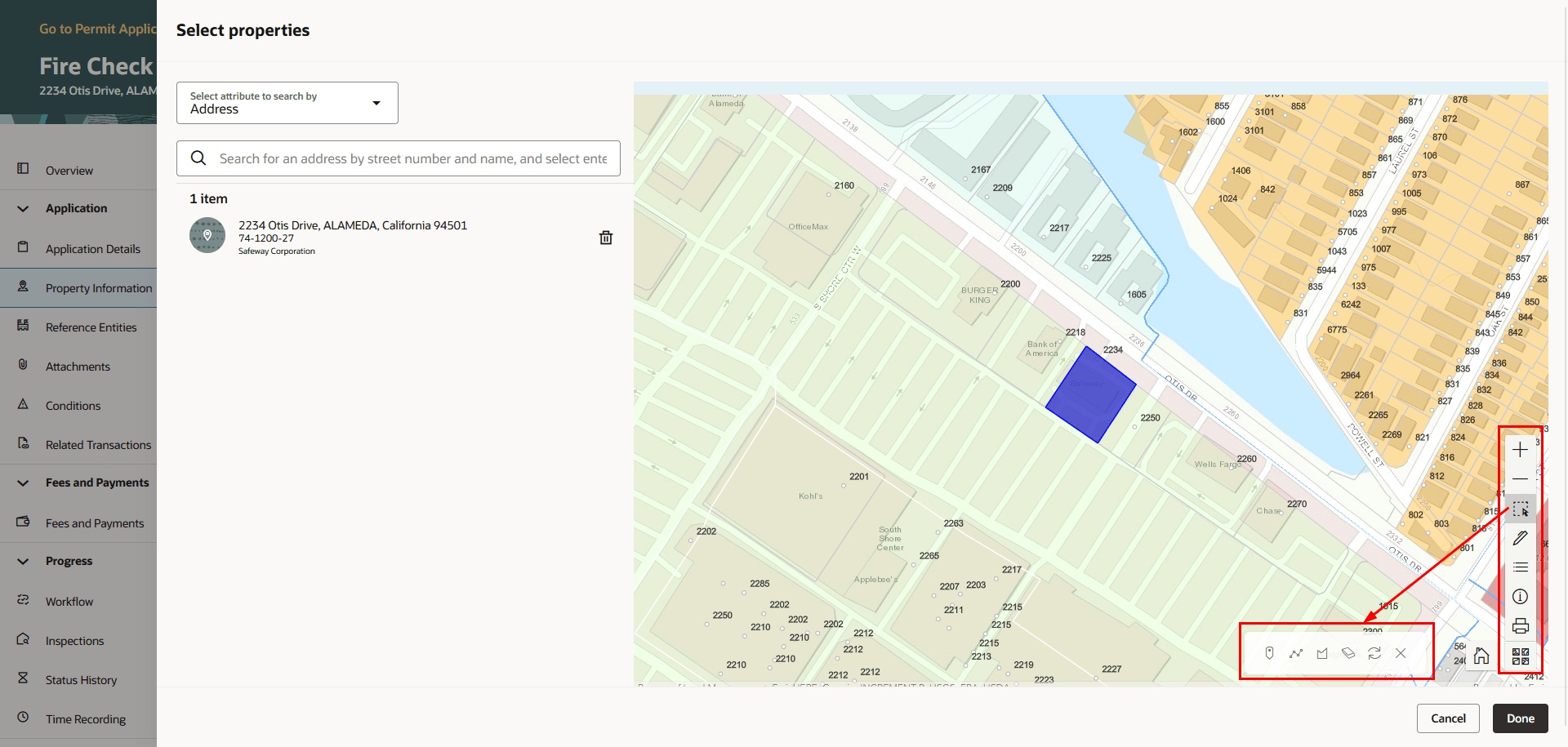 Property Map Displayed with Toolbar and Map Widgets