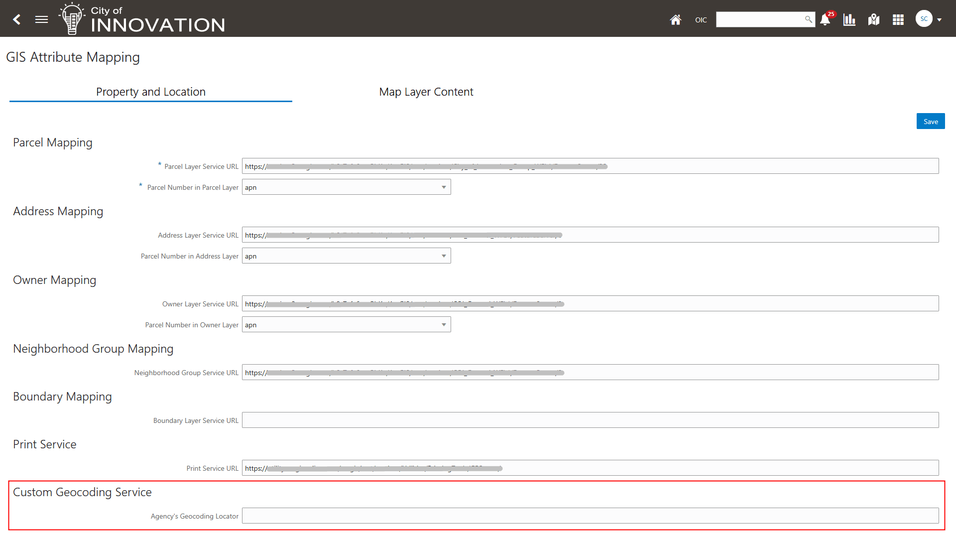 GIS Attribute Mapping - Property and Location Page