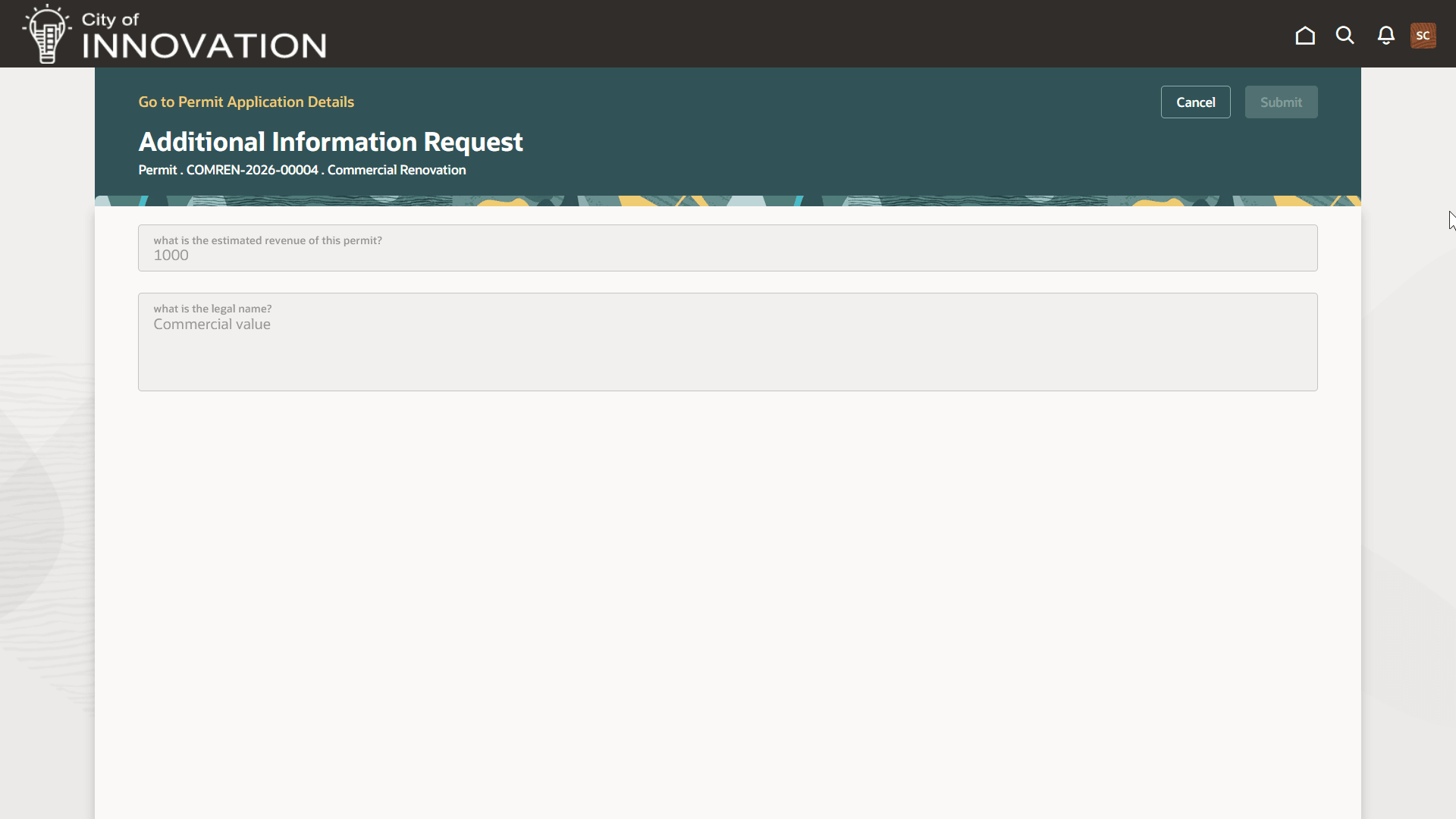 Additional Information Request Page