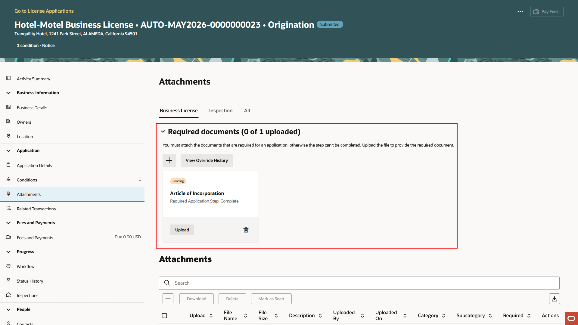 Example of Required Document for Business License Origination Activity