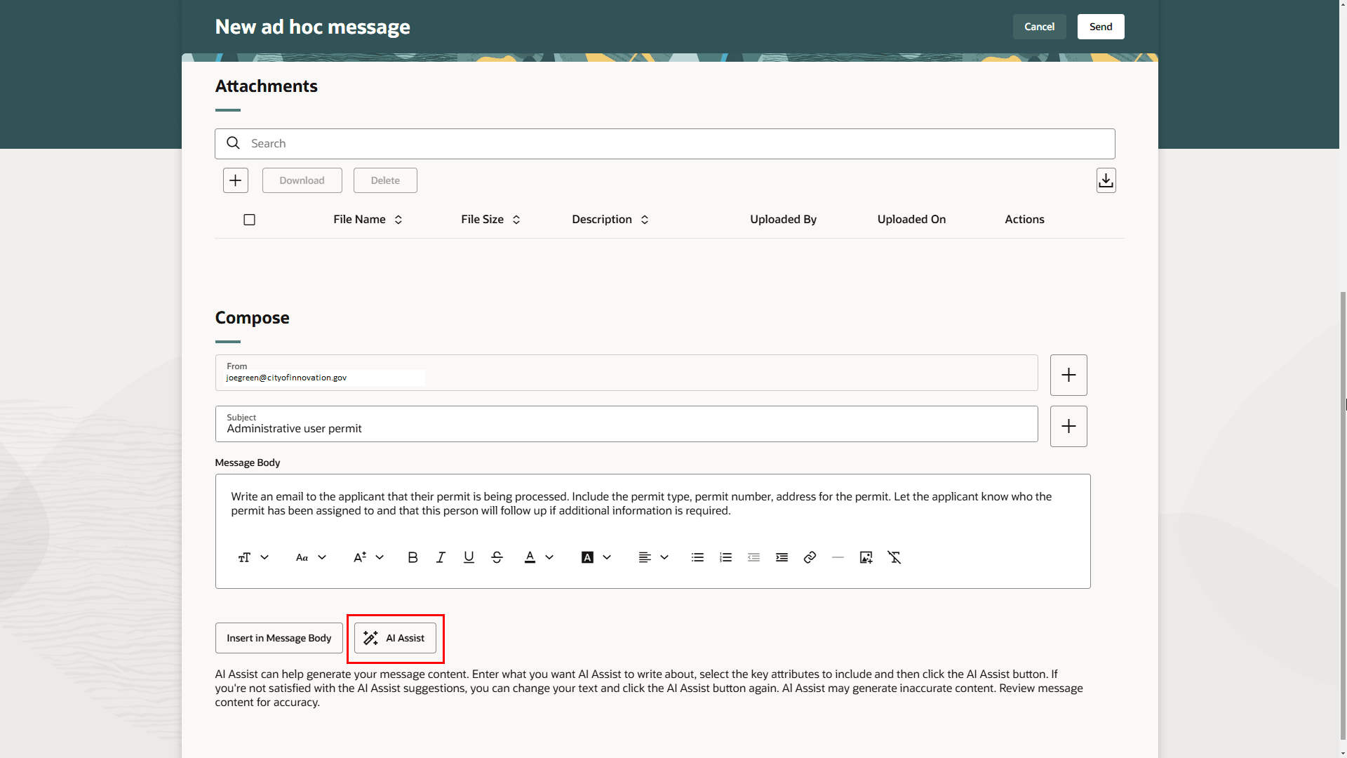 New Ad Hoc Message Page