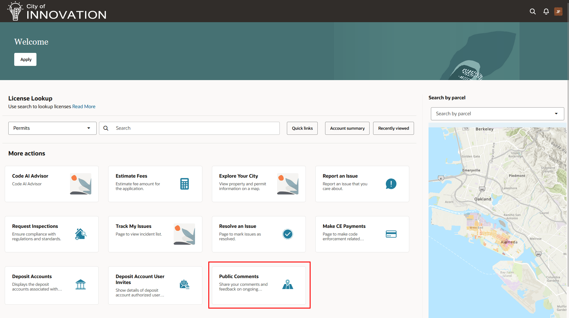 Registered Public User Landing Page - Public Comments Action Tile