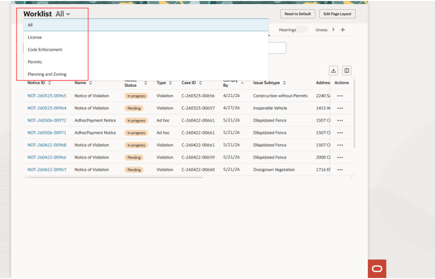 Common Worklist page