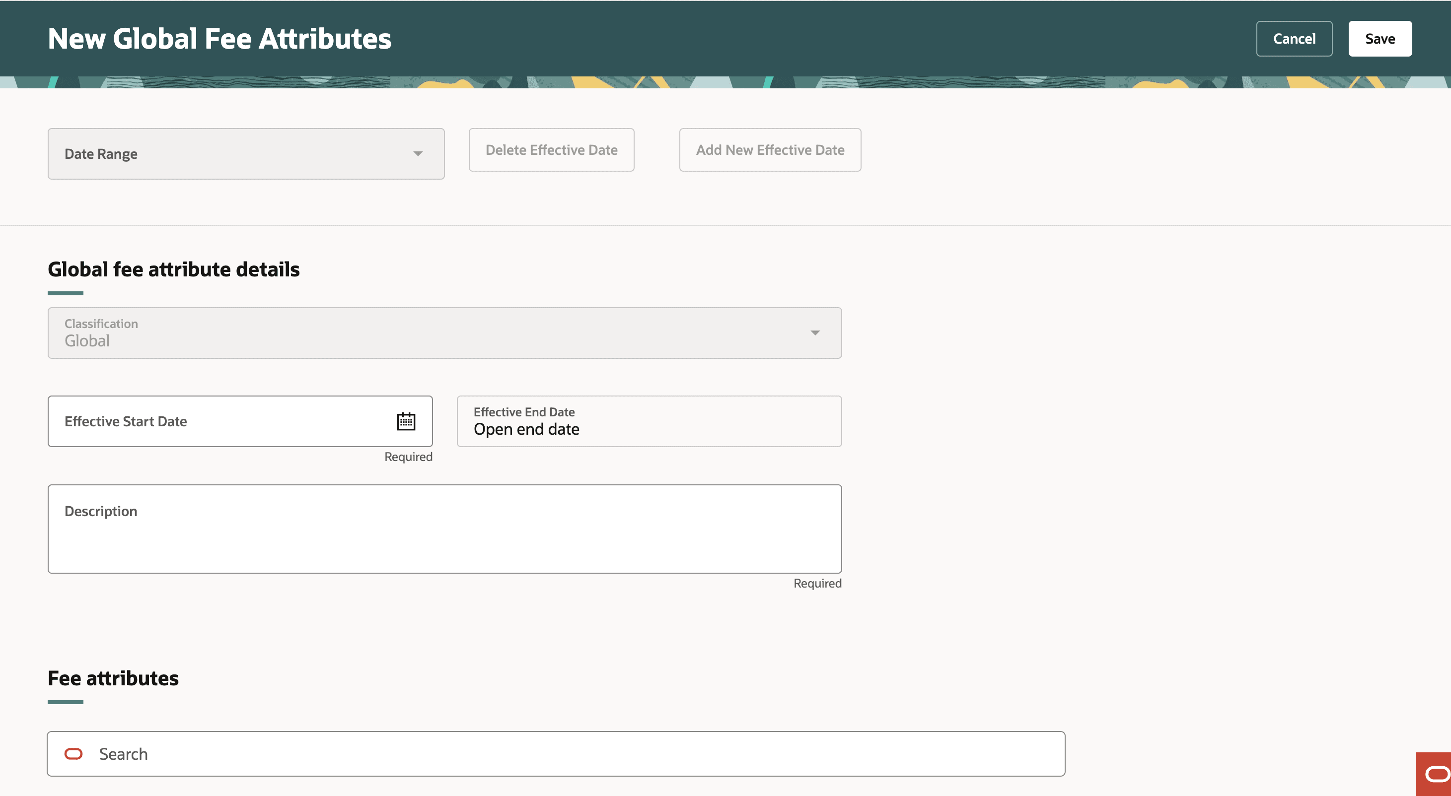 Global Fee Attributes page
