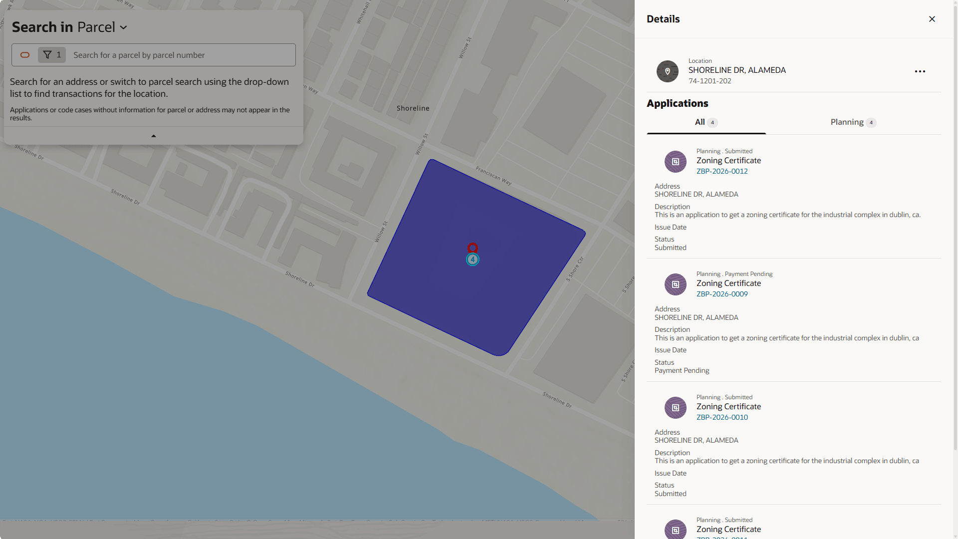 Explore Your City Page Showing a Parcel and its Details Drawer
