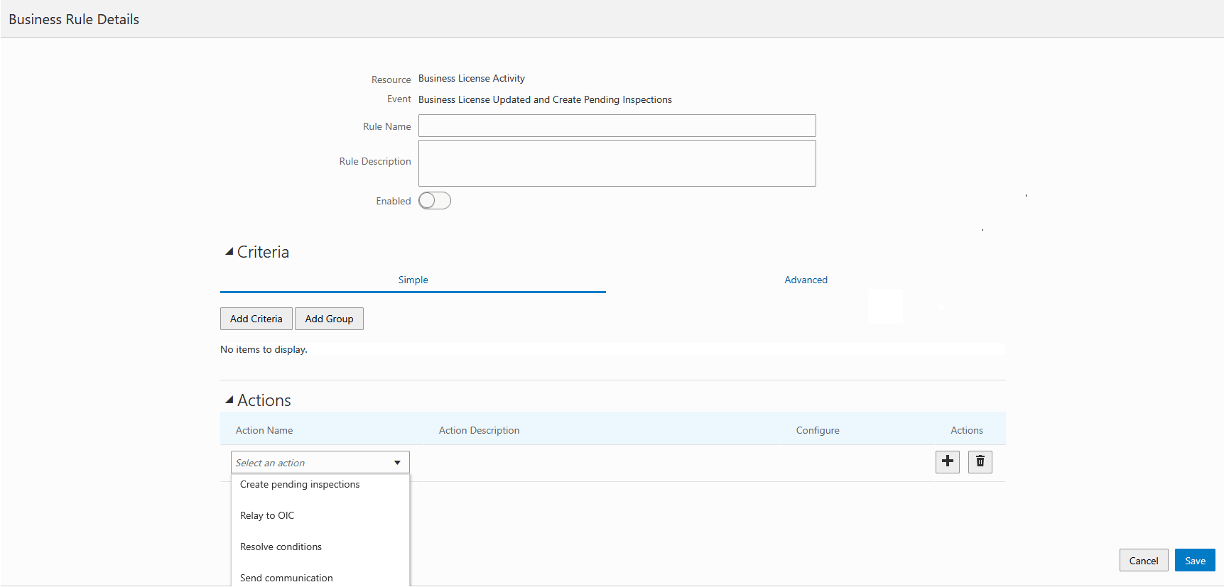 New BRF Action - Create Pending Inspection