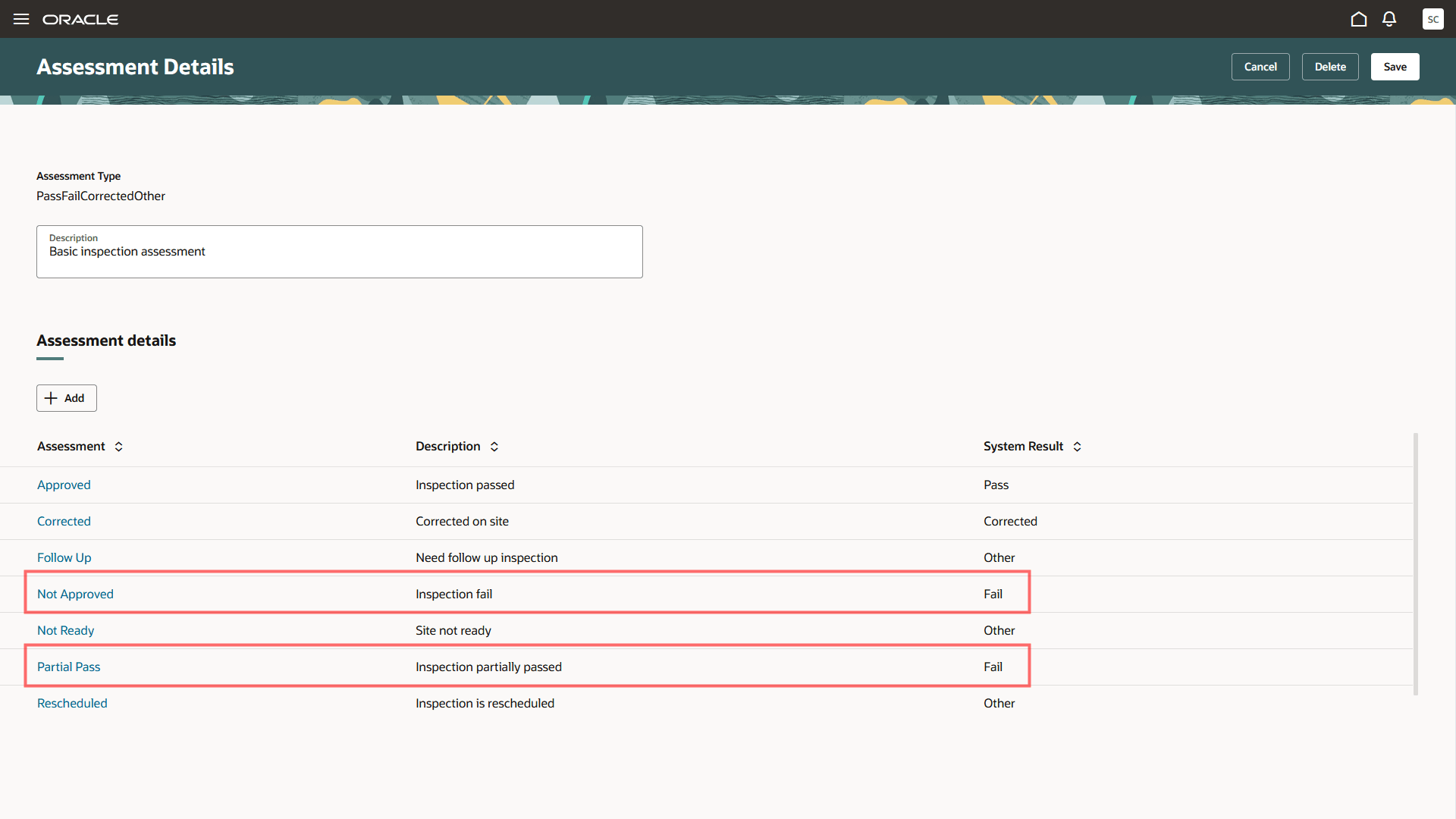 Assessment Details page