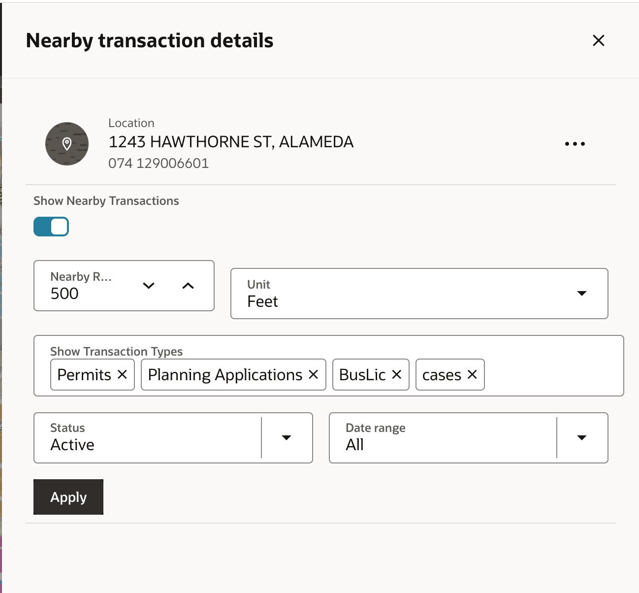 Nearby transaction details