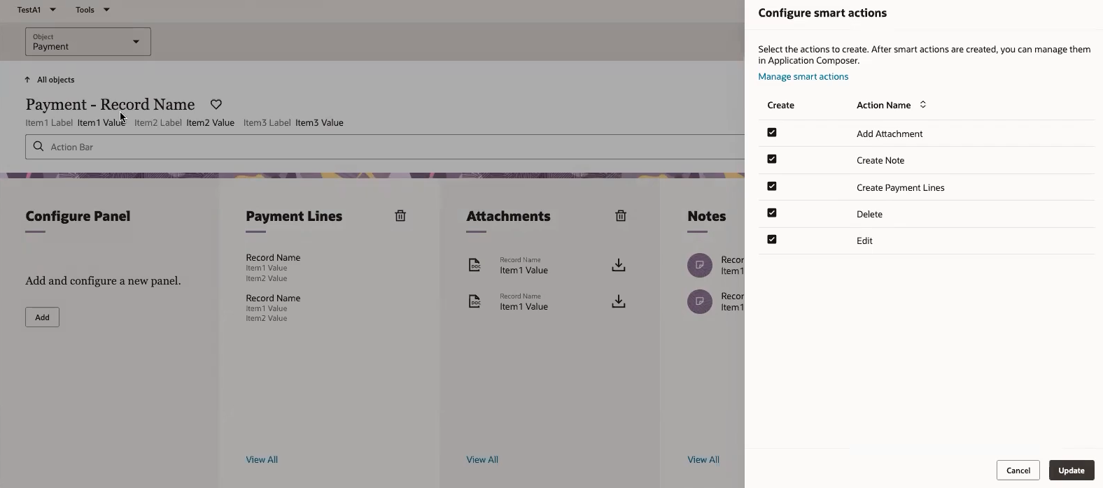 Using extension generator create smart actions while creating default pages for a custom object