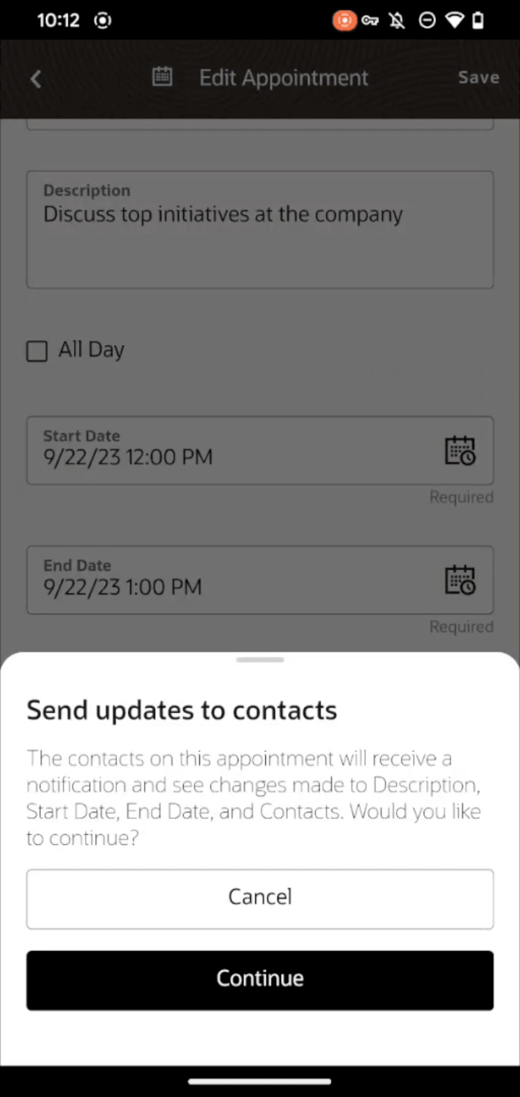 Dialog on Appointment Edit