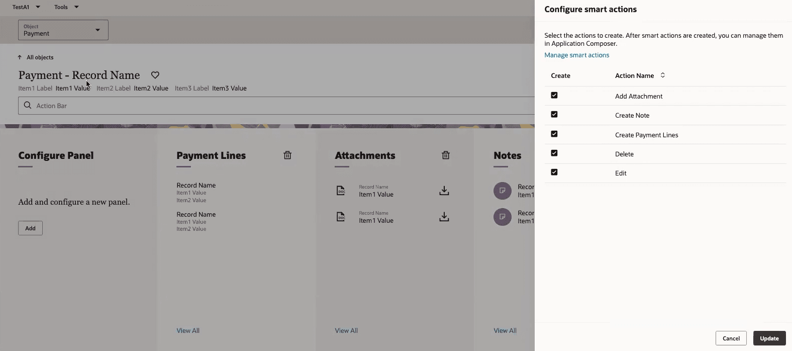 Using extension generator create smart actions while creating default pages for a custom object