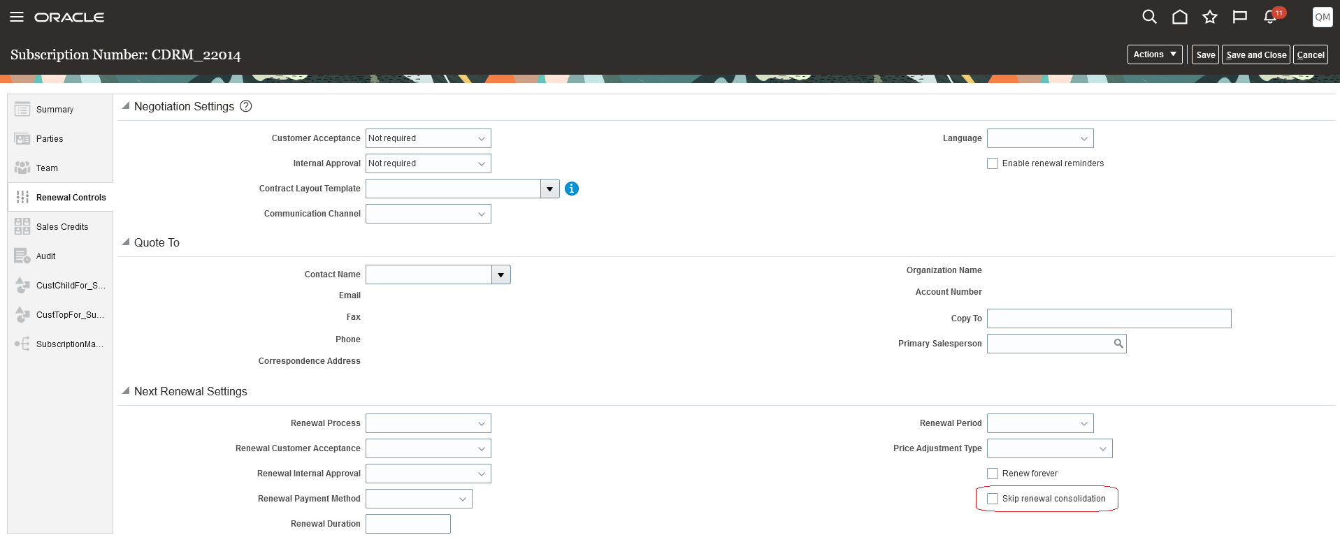 Renewal Controls - Skip renewal consolidation