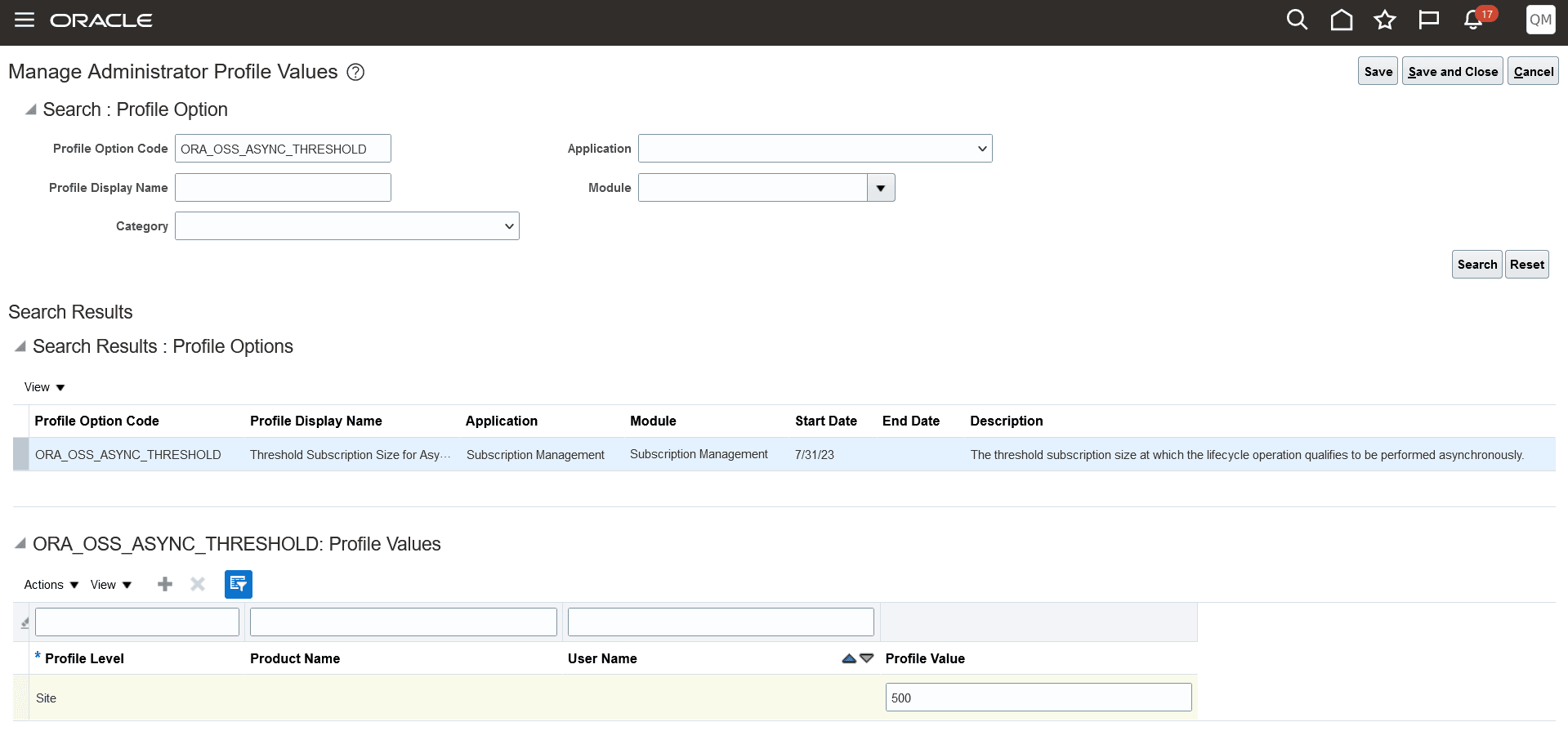 Profile Option for Subscription Threshold