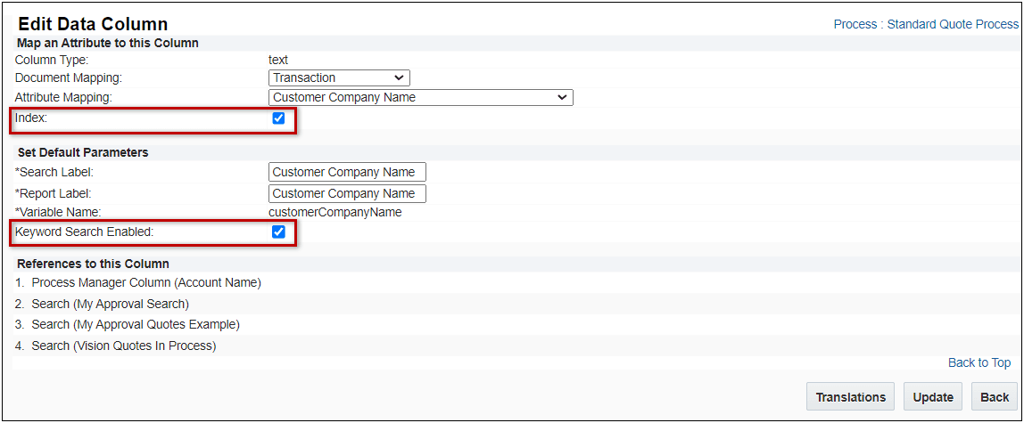 Enable Keyword Search Settings in Data Columns