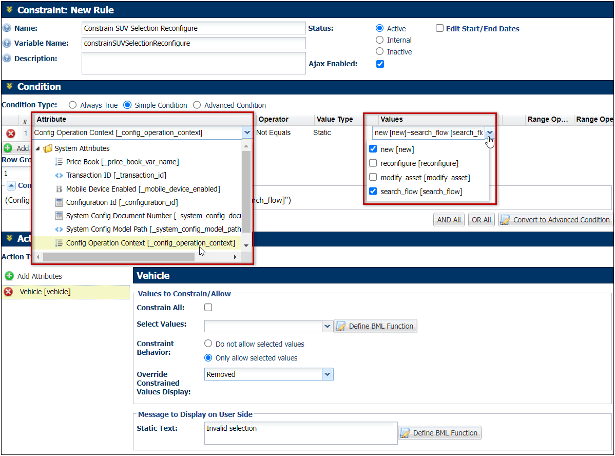 Config Operation Context Attribute in Configuration Rules