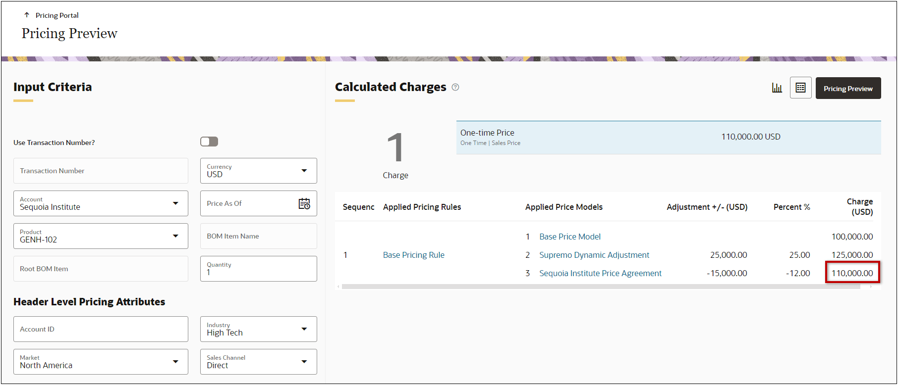 Pricing Preview for Products with Contextual Data with Price Agreement - Table View