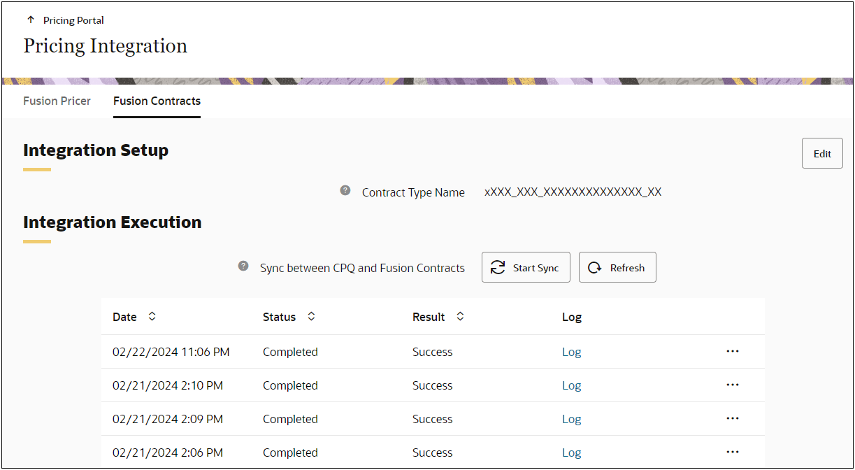 Pricing Integration > Fusion Contracts Tab
