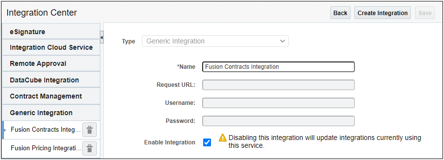 Integration Center - Fusion Contracts Integration