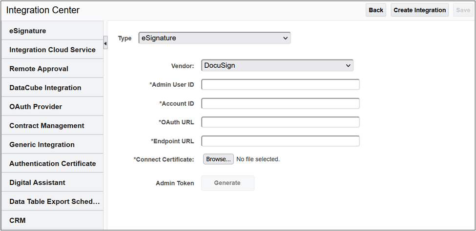 eSignature DocuSign Integration Center 