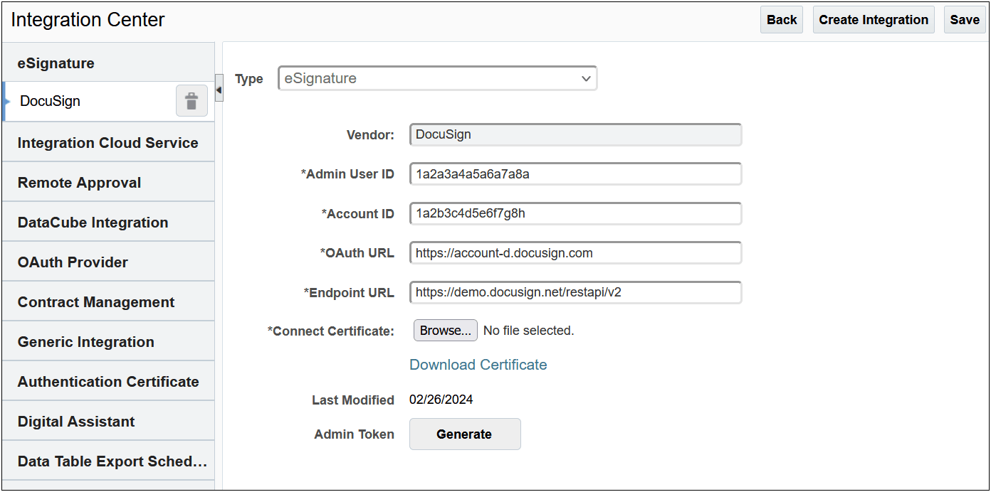 eSignature DocuSign Integration Center 