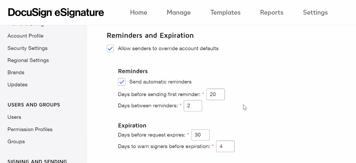 DocuSign Account Setting