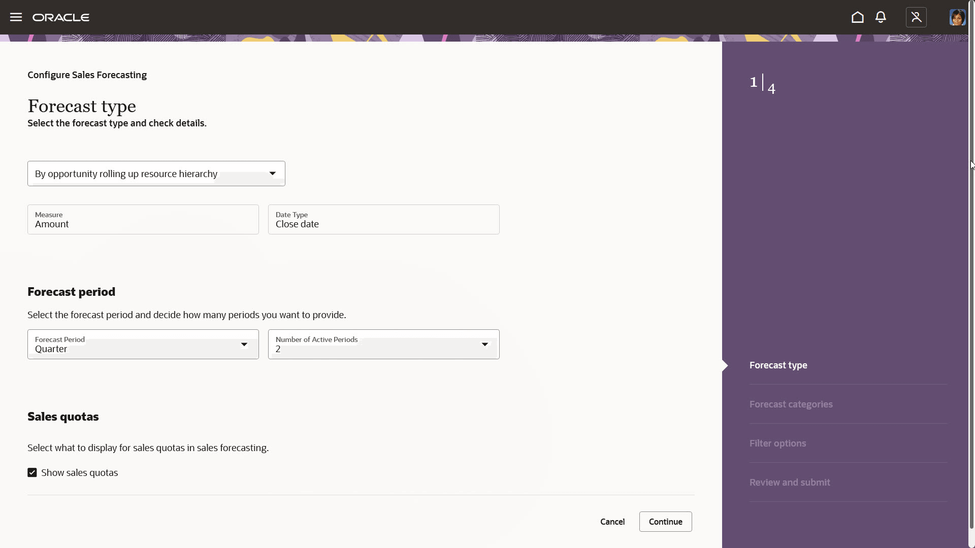 Configure Forecasting - Forecast type step