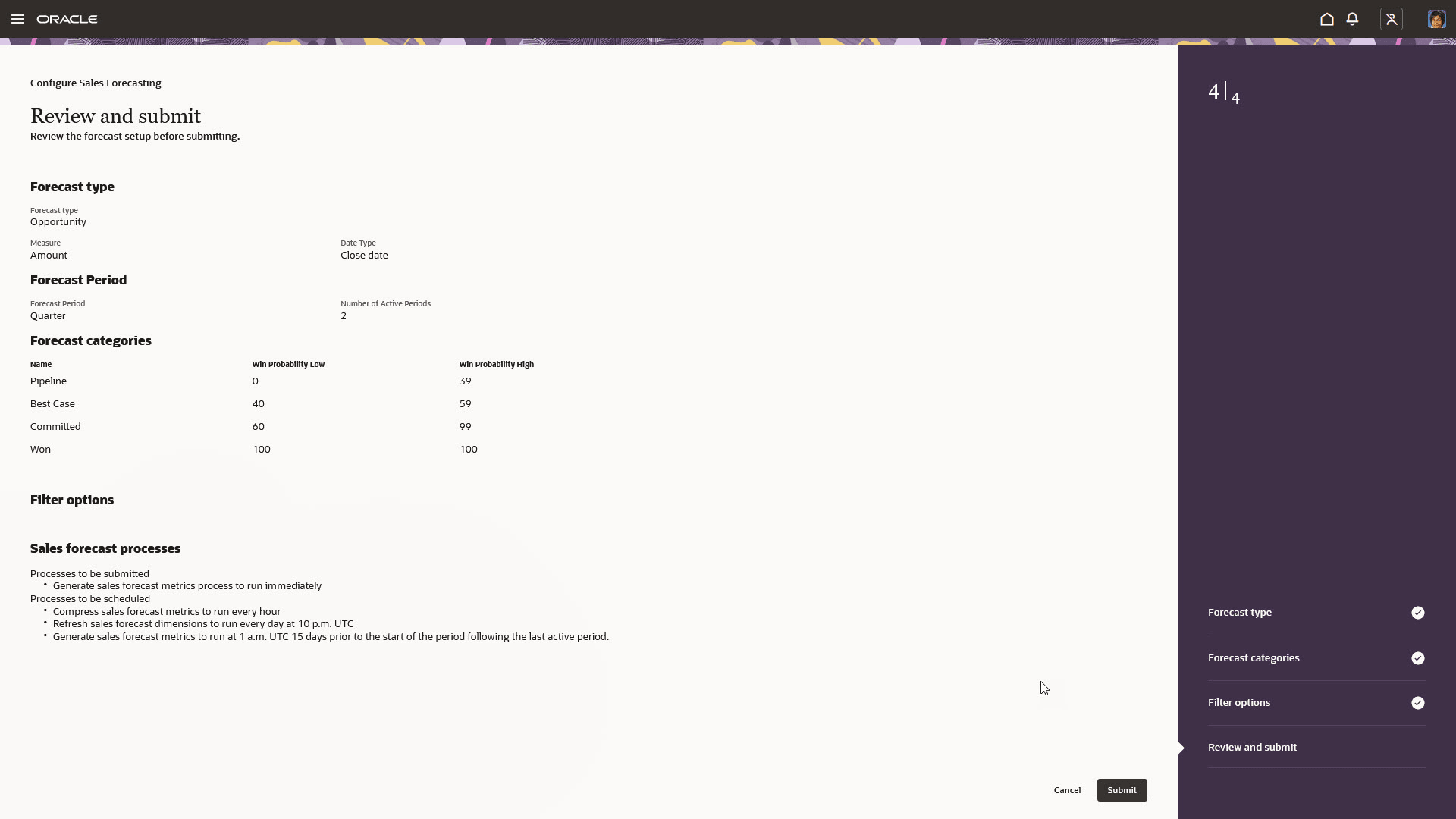 Configure Forecasting - Review and Submit step