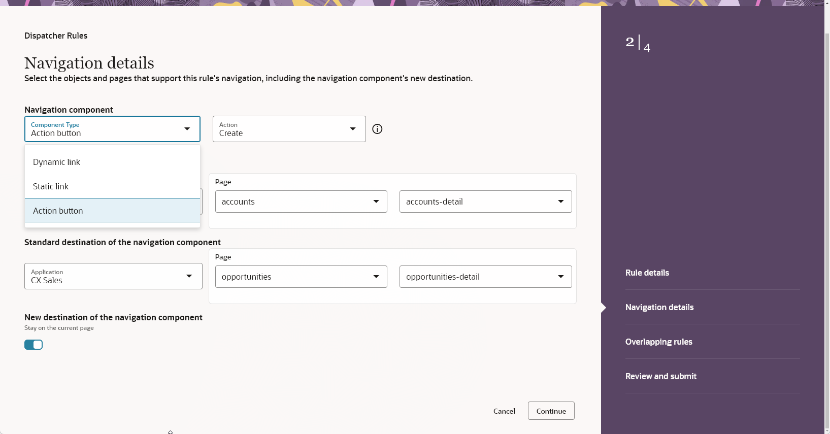 New option to override the destination of Action buttons and Static links
