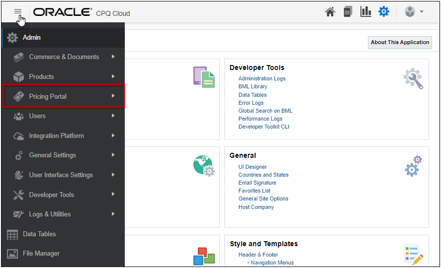 Access Pricing Portal from Admin Menu