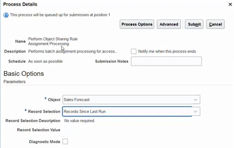 Perform Object Sharing Assignment Rule Processing for Sales Forecasts