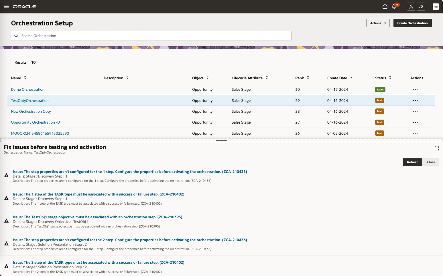 Screenshot for Validate Orchestration feature
