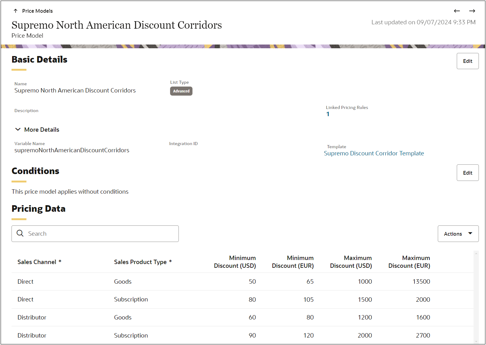 Example Advanced Price Model
