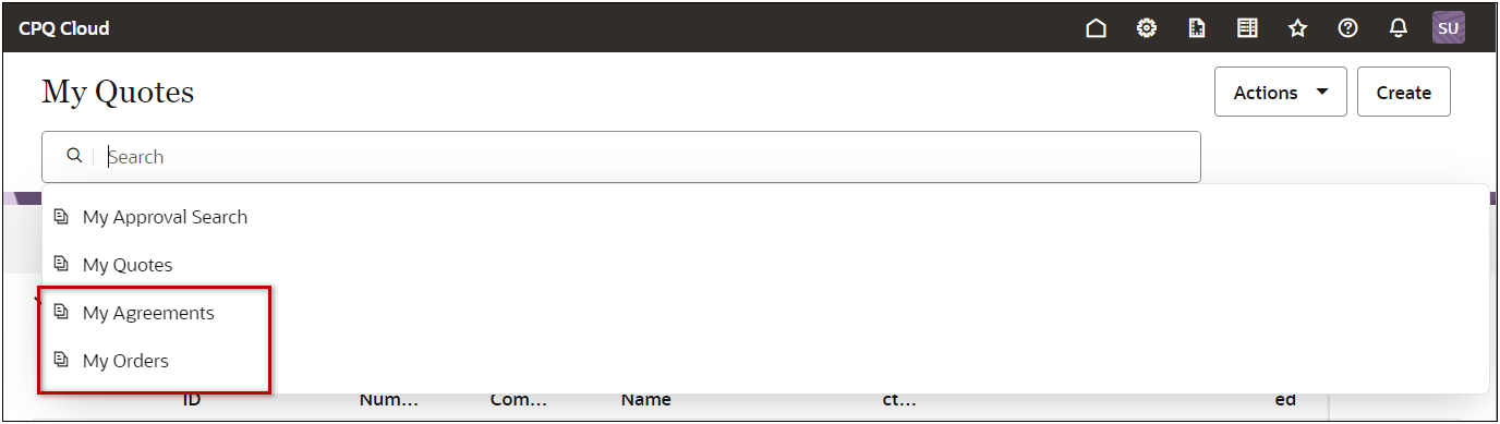 My Orders and My Agreements searches in Redwood Quotes UI