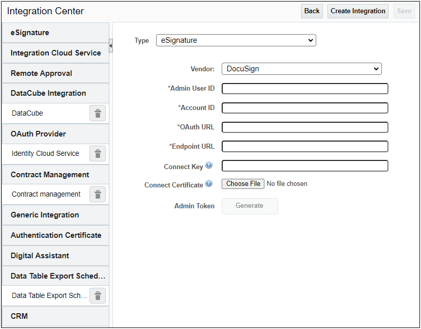 Integration Center - Create eSignature DocuSign Integration