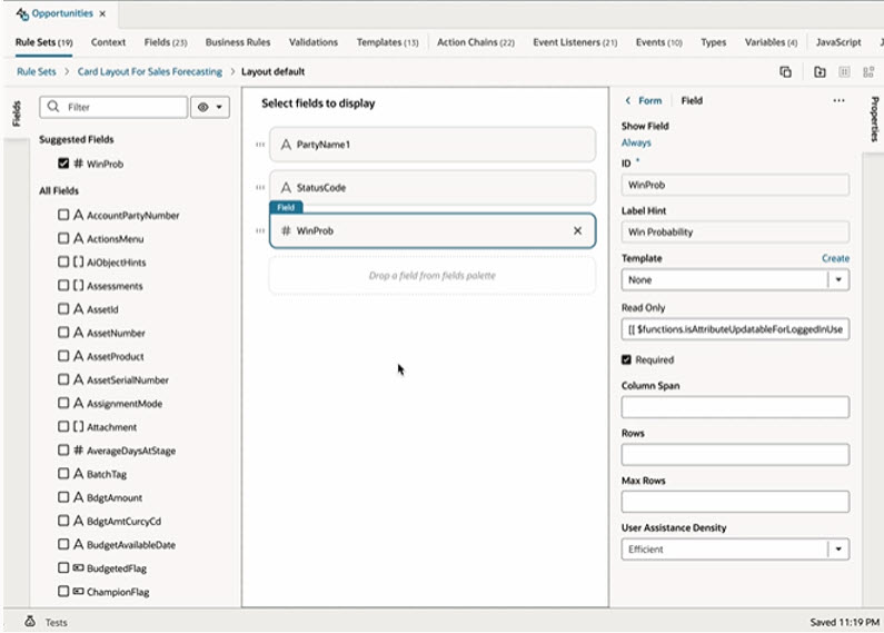 Visual Builder Studio Layout for Forecast Opportunity Card