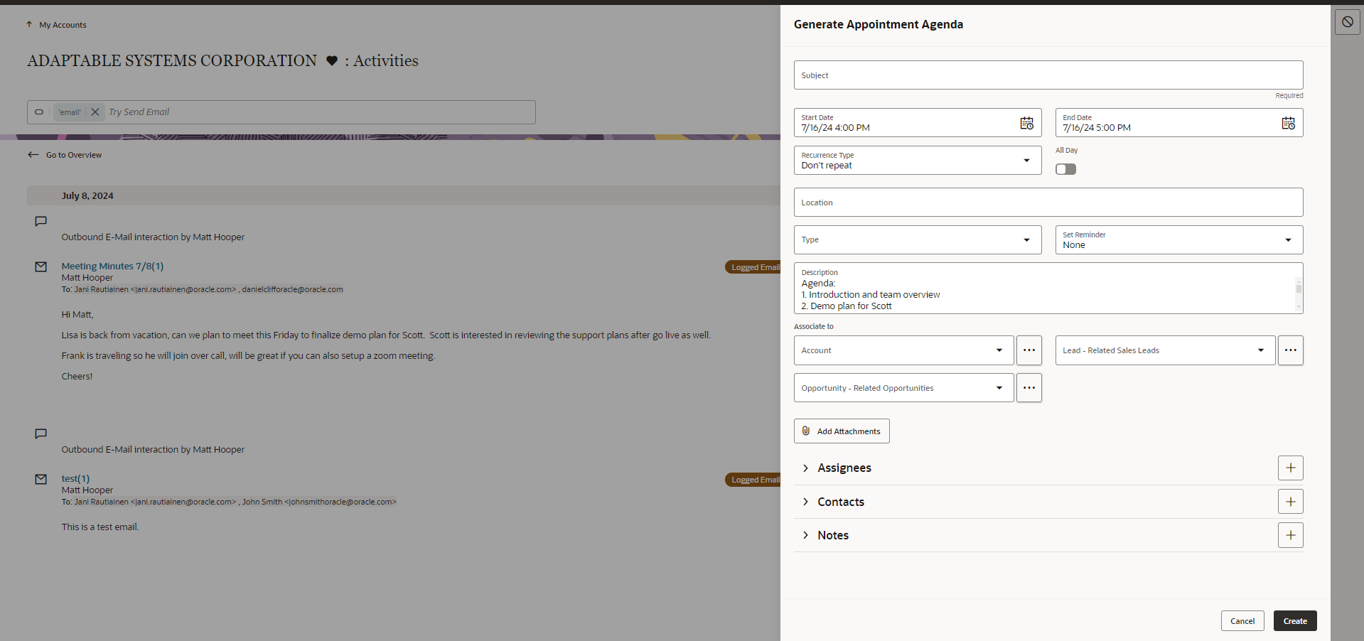 Appointment with generate agenda