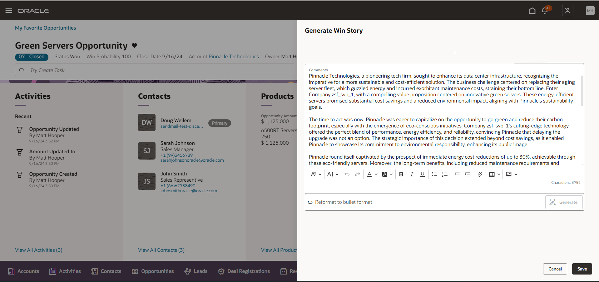 Generate Win Story UI in Redwood Sales