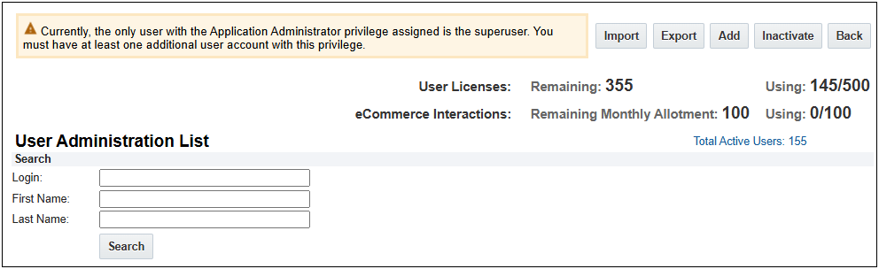 Application Administrator Warning