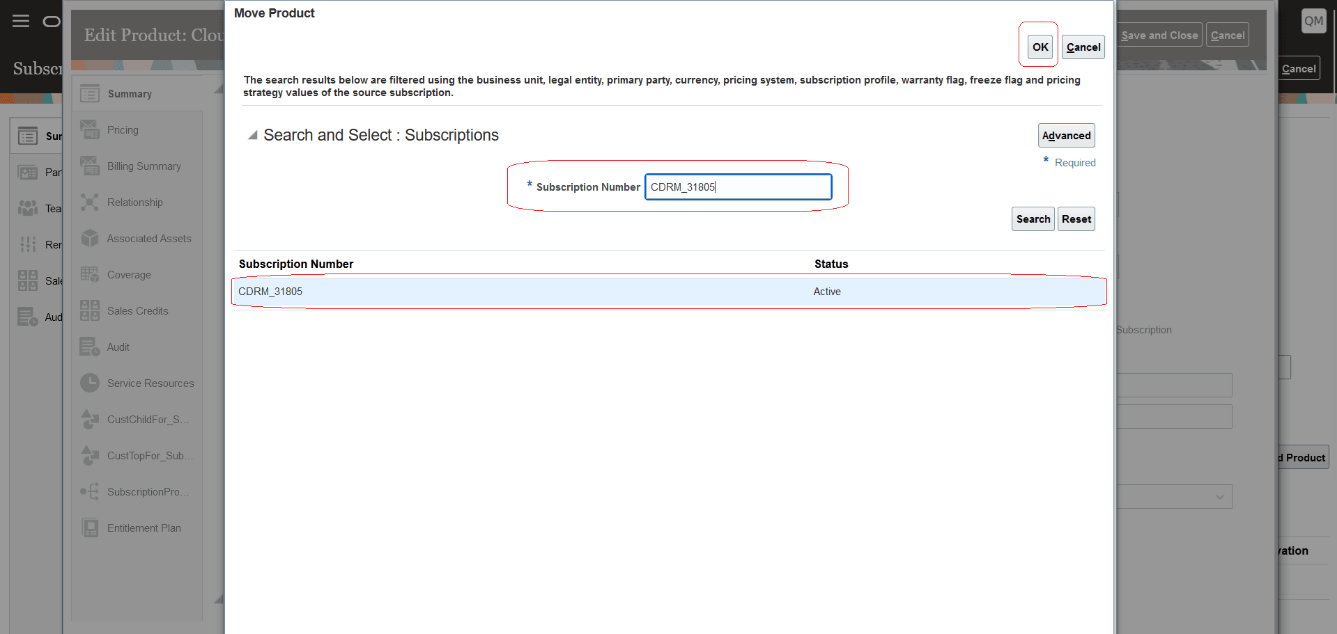 Selection of Target Subscription