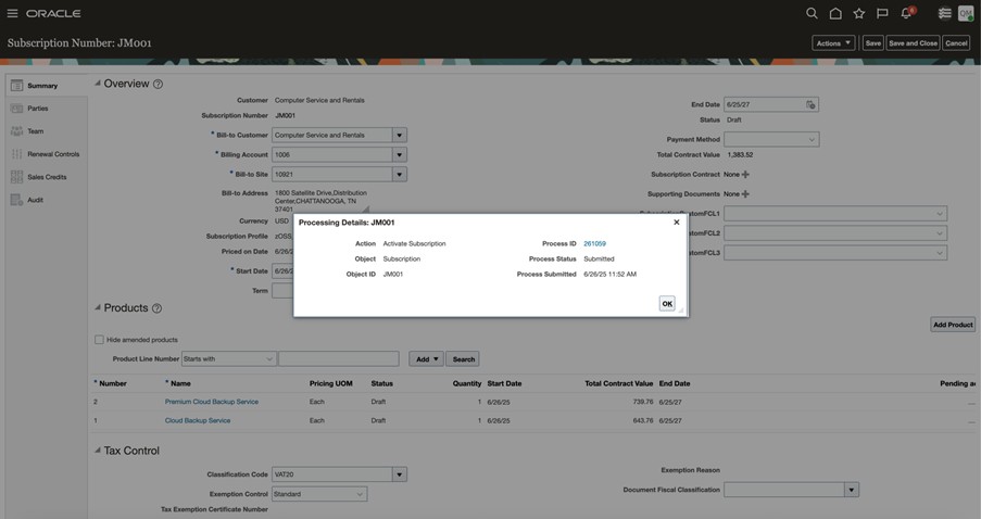 Process Details with Submitted Process