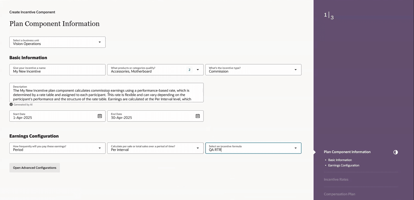 Create New Plan Component Using Redwood Compensation Administration