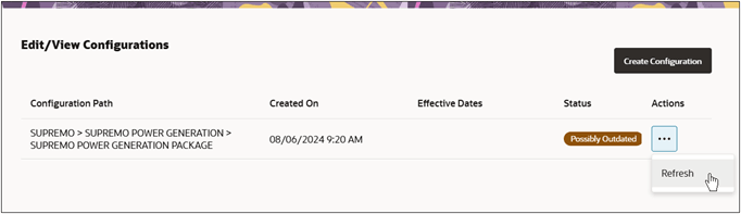 Edit/View Configurations Refresh Action