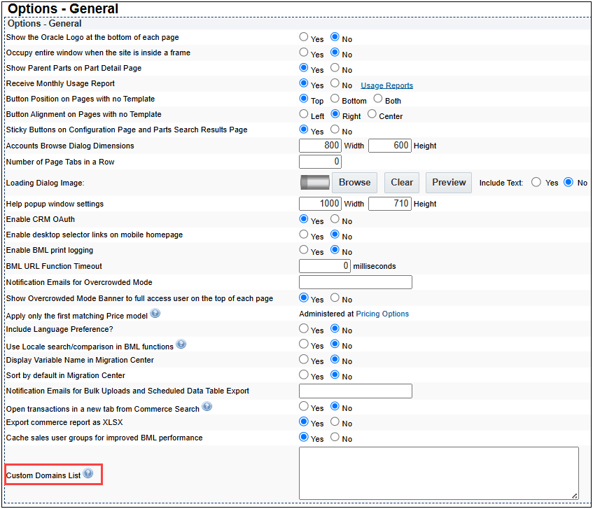 Custom Domains List on General Options Page